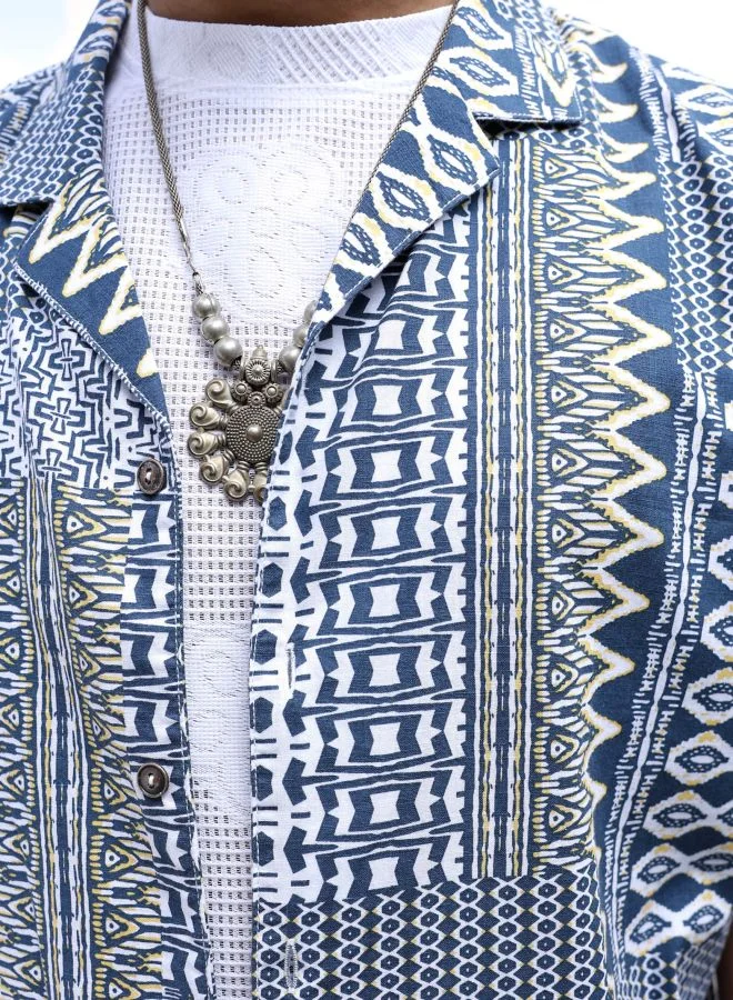 The Indian Garage Co Men Relaxed Fit Indie Printed Half Sleeves Cuban Collar Resort Wear Shirt
