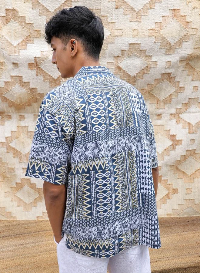 The Indian Garage Co Men Relaxed Fit Indie Printed Half Sleeves Cuban Collar Resort Wear Shirt