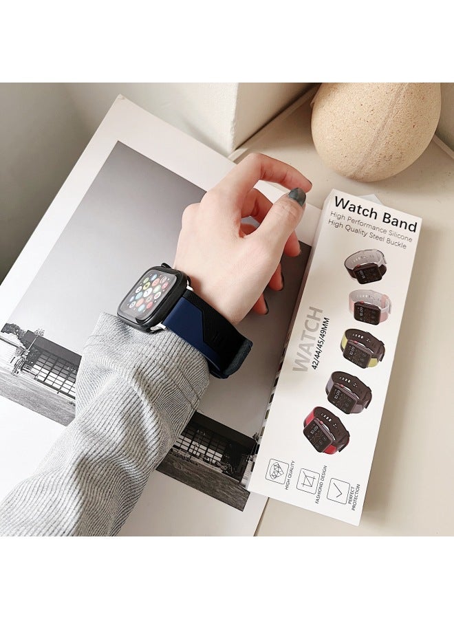 Applicable Iwatch Strap Silicone Ultra Business Strap For Apple49mSE8 For Apple Watch Protective Shell Suit-Color:Midnight Blue-Appearance Size:49/45/44/42mm