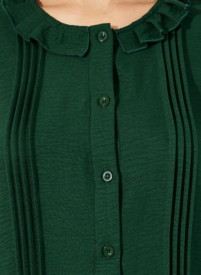 Styli Ruffled Collar Balloon Sleeves Blouse with Pintuck Detail