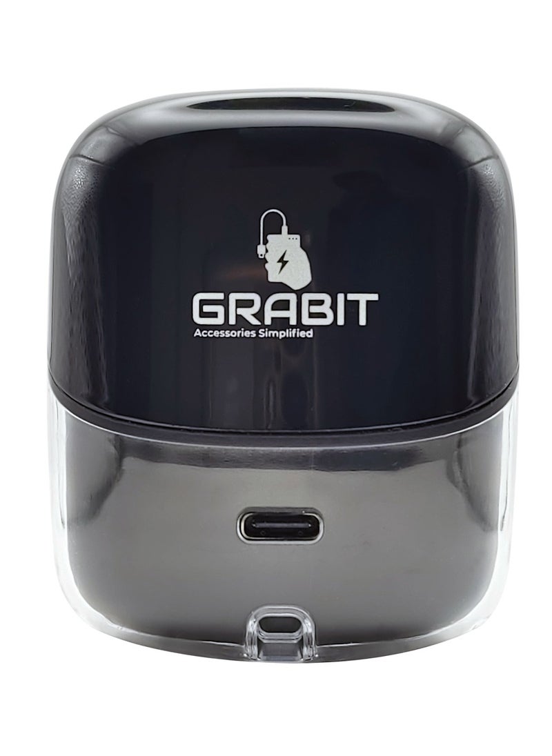 GRABIT - GTUNES-GROOVE  True Wireless Earbuds – Smart Twin Design & Clear Sound. GTUNES-GROOVE True Wireless Earbuds with Bluetooth 5.4 offer In-ear + Semi in-ear design for a perfect fit. The 600mAh battery provides 6-hour playtime per charge, with 4 full recharges. Enjoy Enhanced Transparency Mode, quad-mic clarity, and 13mm drivers for rich sound. Smart touch controls and digital battery display add convenience. Type-C fast charging, compatible with iPhone, Samsung, OnePlus, Xiaomi, Huawei, Google Pixel, iPads, MacBooks, and more. - Image 1