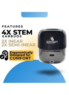 GRABIT GTUNES-GROOVE  True Wireless Earbuds – Smart Twin Design & Clear Sound. GTUNES-GROOVE True Wireless Earbuds with Bluetooth 5.4 offer In-ear + Semi in-ear design for a perfect fit. The 600mAh battery provides 6-hour playtime per charge, with 4 full recharges. Enjoy Enhanced Transparency Mode, quad-mic clarity, and 13mm drivers for rich sound. Smart touch controls and digital battery display add convenience. Type-C fast charging, compatible with iPhone, Samsung, OnePlus, Xiaomi, Huawei, Google Pixel, iPads, MacBooks, and more.  - Image 3