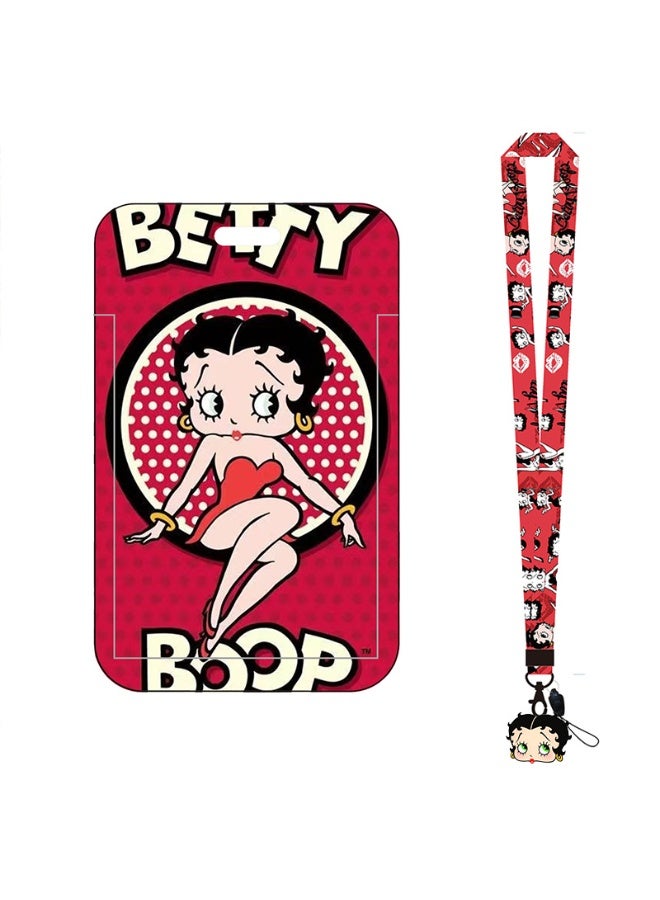 NIBEMINENT 1 - Piece Betty Boop Kpop Photo Card Holder Pendant Key Chain ID Badge Holder ID Card Holder Photo Card Protector for School ID Office ID Access Card for Women Girls