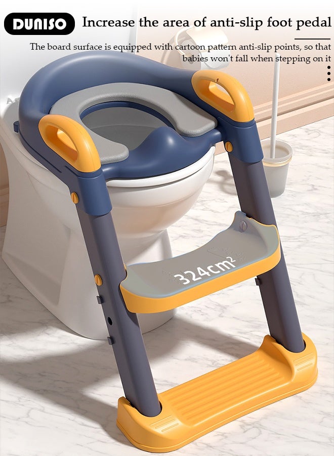 DUNISO Baby Potty Seat With Ladder For Western Toilets Kids Toilet Potty Training Seat For Baby With Handle Cushion Kids Potty Chair Kids Potty Seat For Baby Kids 2 To 5 Years Boys Girls Yellow - Image 3