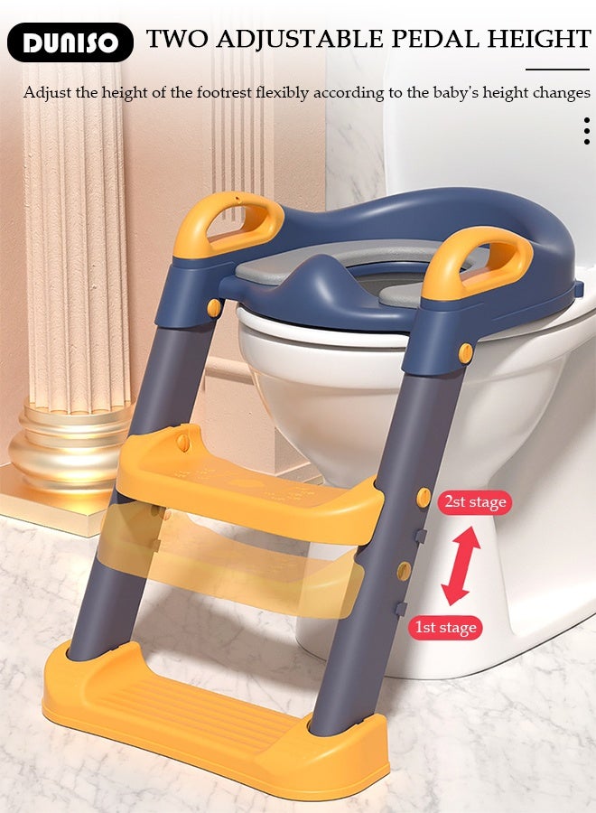 DUNISO Baby Potty Seat With Ladder For Western Toilets Kids Toilet Potty Training Seat For Baby With Handle Cushion Kids Potty Chair Kids Potty Seat For Baby Kids 2 To 5 Years Boys Girls Yellow - Image 2