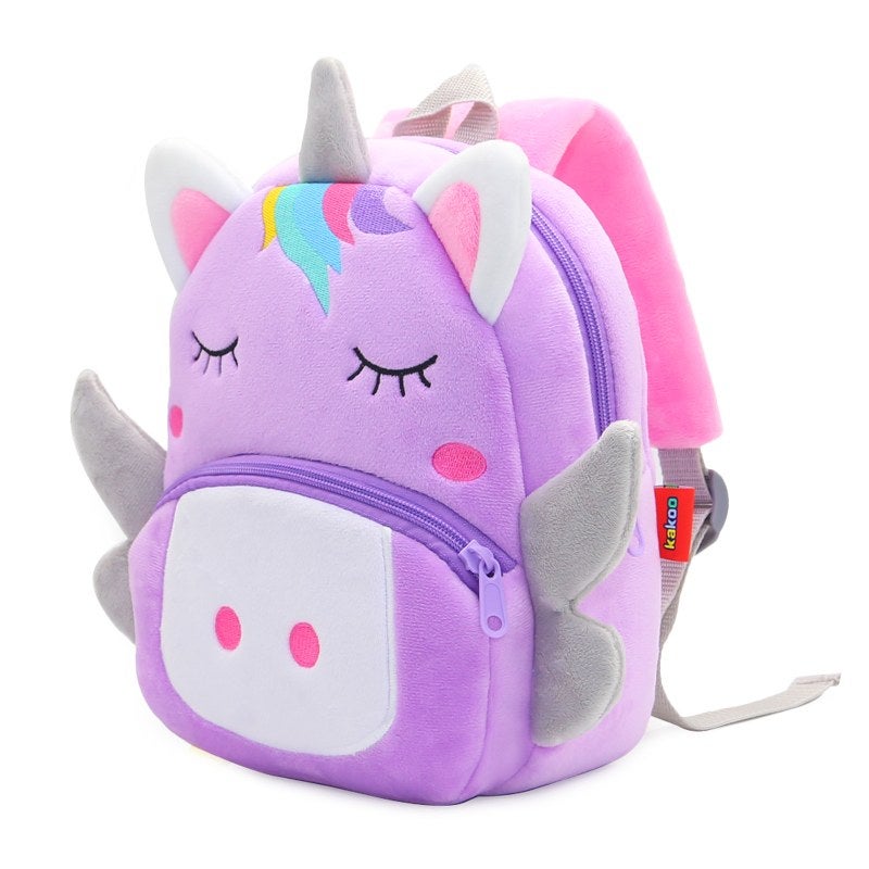 Plush Kids Backpack, Purple Unicorn Animal Design, Soft Lightweight School Bag for Toddlers and Preschool Kids - Image 2