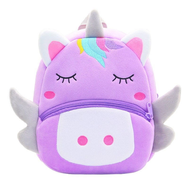 Plush Kids Backpack, Purple Unicorn Animal Design, Soft Lightweight School Bag for Toddlers and Preschool Kids - Image 1