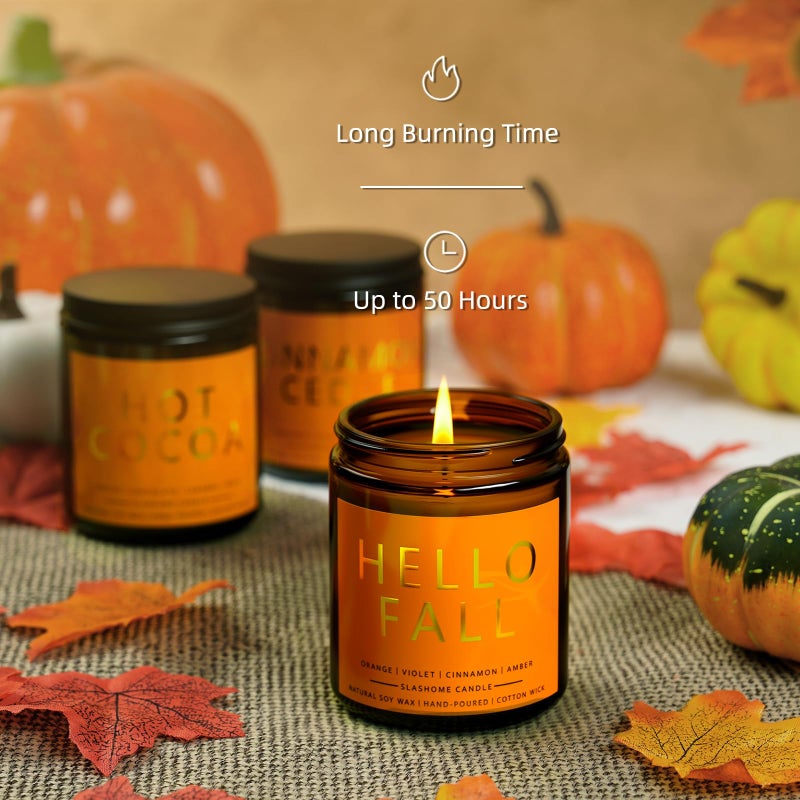 slashome Fall & Christmas Candles, Soy Candles Set - 7Oz * 6 Pack, Holiday/Birthday/Christmas Gifts for Women & Men, Autumn Scents of Hello Fall/Spice Pumpkin/Apple Cider/Hot CocoaCinnamon & Cedar/Maple Latte - Image 5