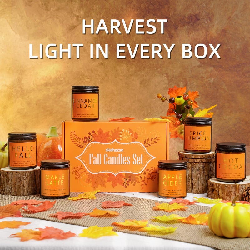 slashome Fall & Christmas Candles, Soy Candles Set - 7Oz * 6 Pack, Holiday/Birthday/Christmas Gifts for Women & Men, Autumn Scents of Hello Fall/Spice Pumpkin/Apple Cider/Hot CocoaCinnamon & Cedar/Maple Latte - Image 2