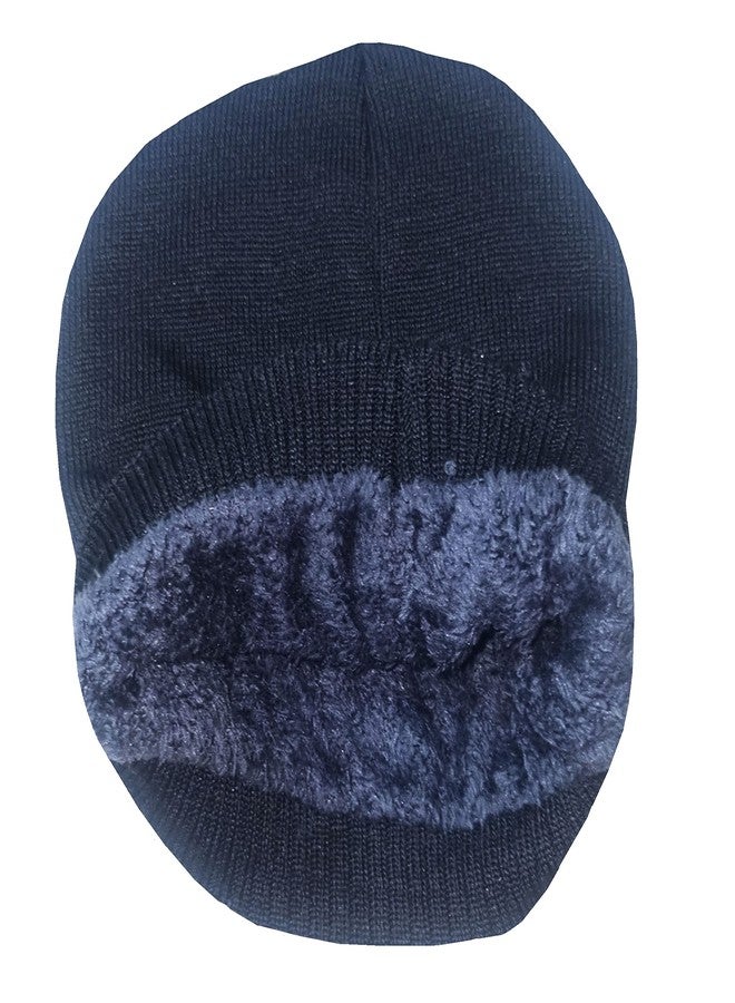 ATABZ Plain Black Winter Woolen Skull caps with Fur Beanie - Image 4