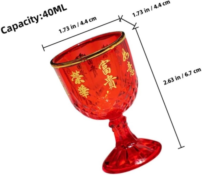 Stackable design Veemoon 12 Pcs Red Plastic Wine Goblets 40ml Stemmed Cups Traditional Chinese Wedding Liquor Drinking Glasses for Banquets and Celebrations Practical design alternatives - Image 2