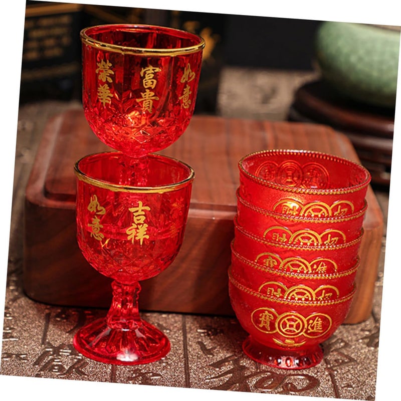 Stackable design Veemoon 12 Pcs Red Plastic Wine Goblets 40ml Stemmed Cups Traditional Chinese Wedding Liquor Drinking Glasses for Banquets and Celebrations Practical design alternatives - Image 5