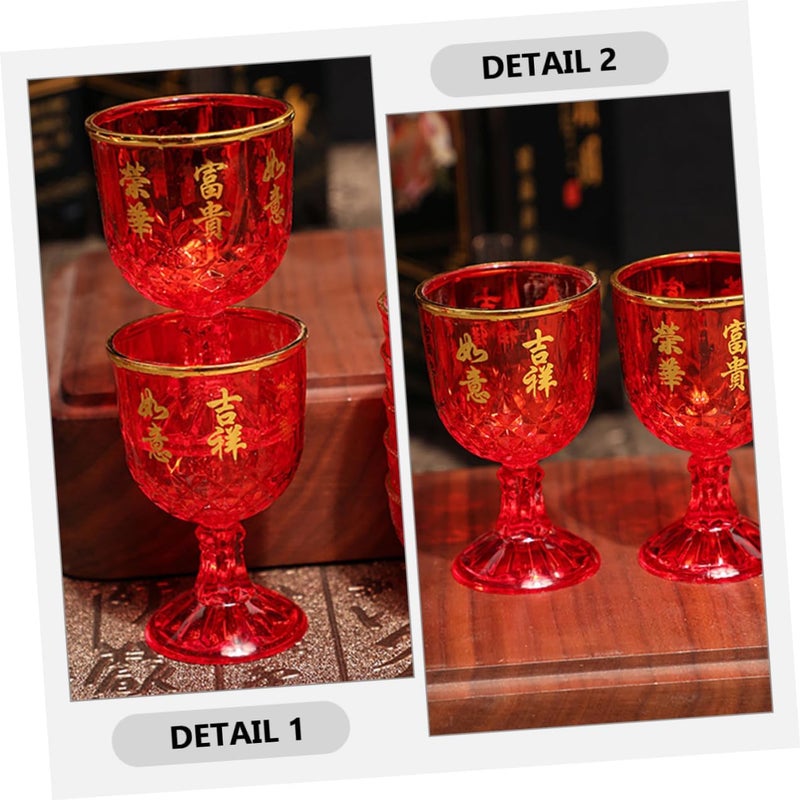 Stackable design Veemoon 12 Pcs Red Plastic Wine Goblets 40ml Stemmed Cups Traditional Chinese Wedding Liquor Drinking Glasses for Banquets and Celebrations Practical design alternatives - Image 3