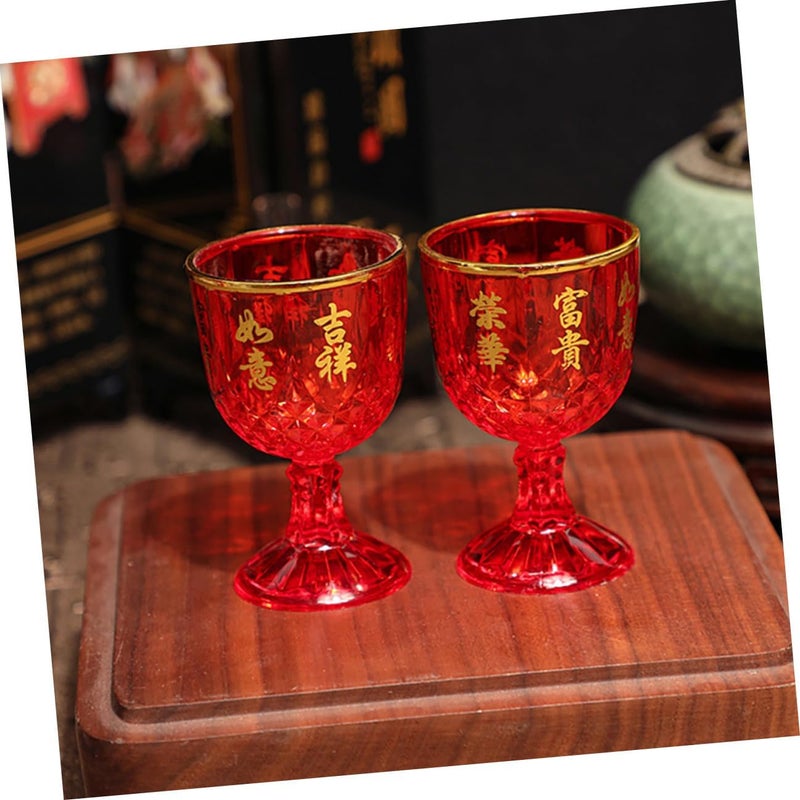 Stackable design Veemoon 12 Pcs Red Plastic Wine Goblets 40ml Stemmed Cups Traditional Chinese Wedding Liquor Drinking Glasses for Banquets and Celebrations Practical design alternatives - Image 4