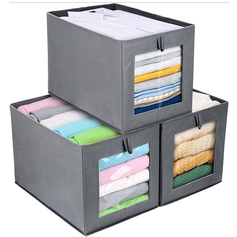 MosQuick 2 pcs Washable Premium cloth organizer for wardrobe Foldable Visible Wardrobe Organizer for Clothes Cloth Storage Box almirah organizer for clothes storage box for clothes 2 pcs grey - Image 1