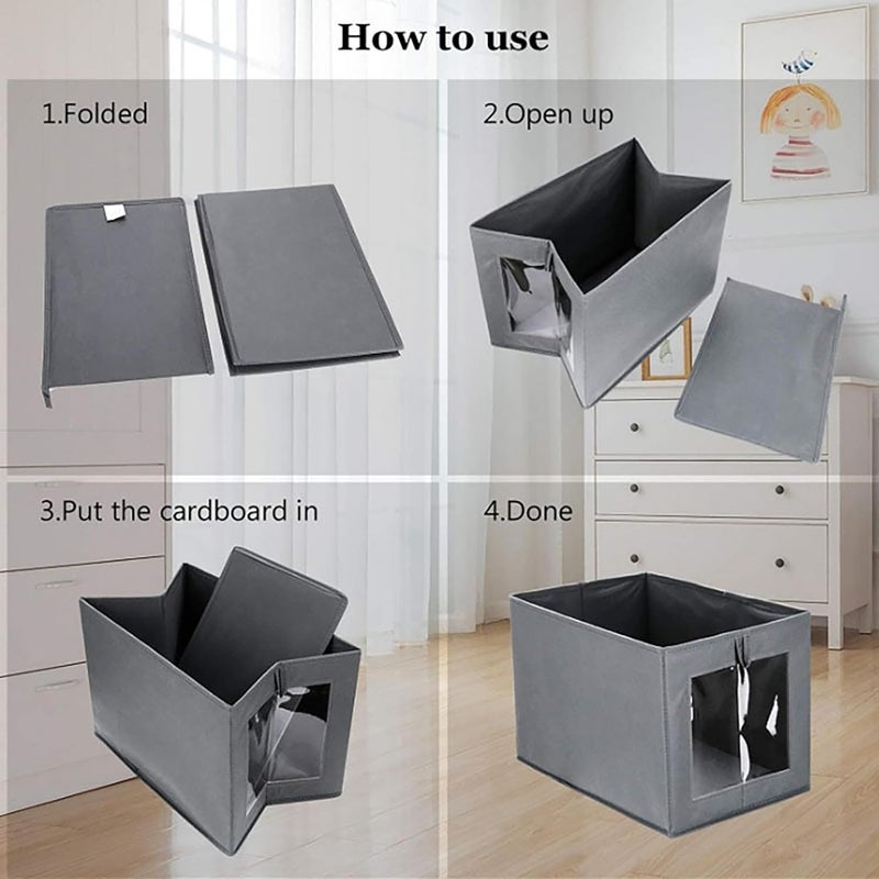 MosQuick 2 pcs Washable Premium cloth organizer for wardrobe Foldable Visible Wardrobe Organizer for Clothes Cloth Storage Box almirah organizer for clothes storage box for clothes 2 pcs grey - Image 5