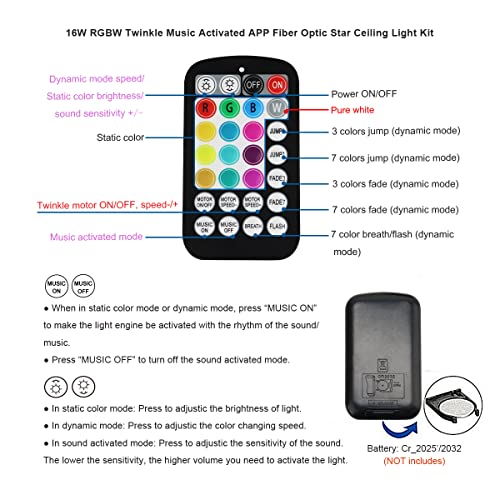 AKEPO 16W Small Size RGBW Twinkle Fiber Optic Lights kit, 200pcs 0.03in 9.8ft/3m Optical Fiber + APP Control+ Music Activated Starlight Headliner Kit for Car/Star Ceiling Light for Home - Image 2