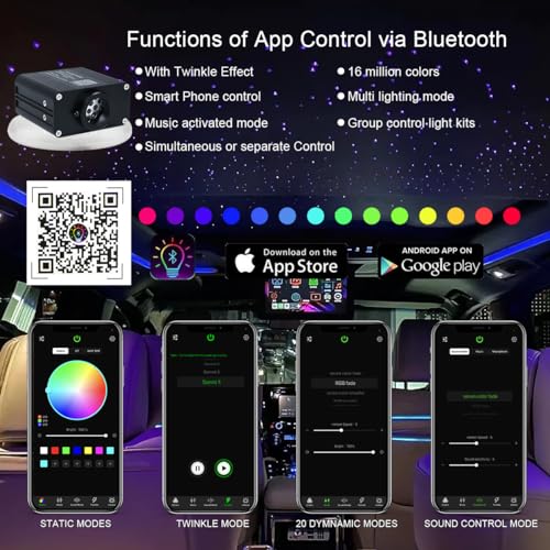 AKEPO 16W Small Size RGBW Twinkle Fiber Optic Lights kit, 200pcs 0.03in 9.8ft/3m Optical Fiber + APP Control+ Music Activated Starlight Headliner Kit for Car/Star Ceiling Light for Home - Image 3