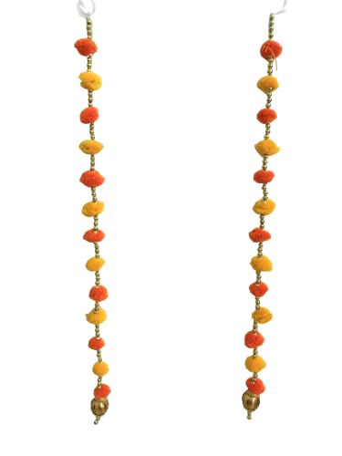 Aahum Handmade Wall Door Yellow & Orange Color Pom PomStringT oran Golden Beads Hanging Torans Garland Bandhwar Decoration Item for Home Décor Diwali Festival,Navratri,Wedding(3FT 2Strings) - Image 5