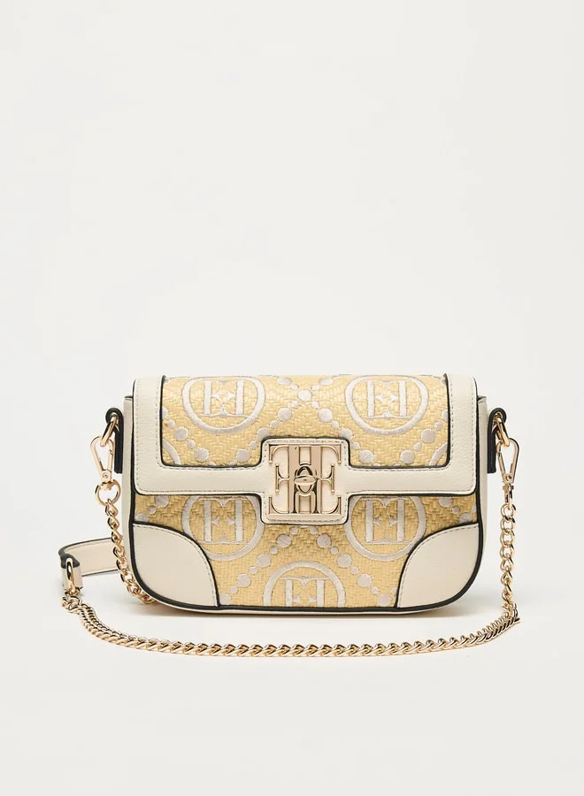 ELLE Women Monogram Detail Crossbody Bag with Detachable Chain Strap
