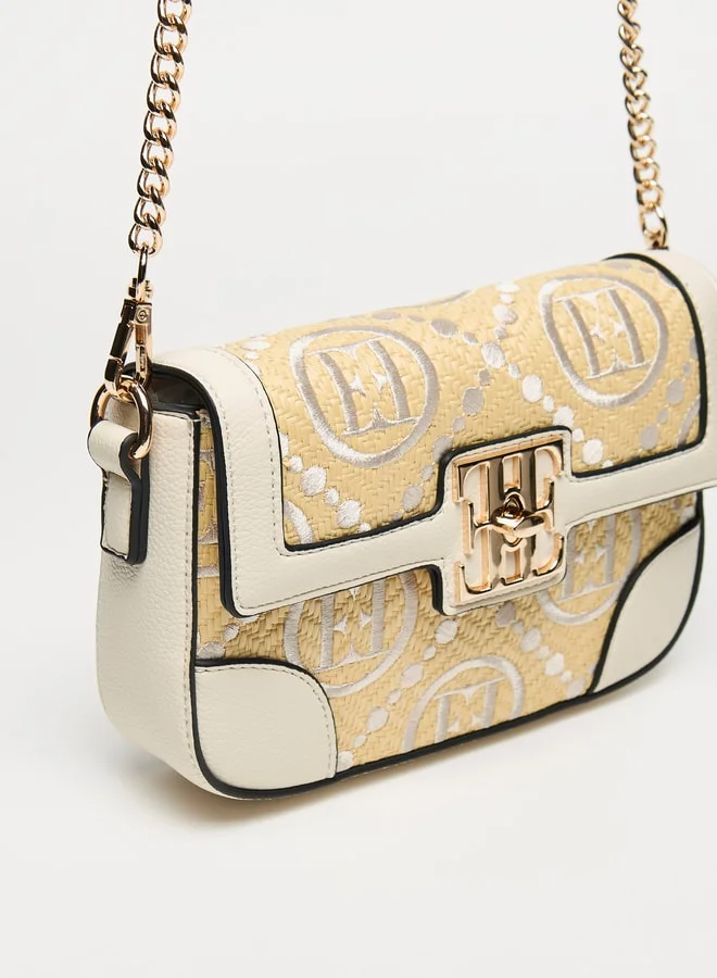 ELLE Women Monogram Detail Crossbody Bag with Detachable Chain Strap