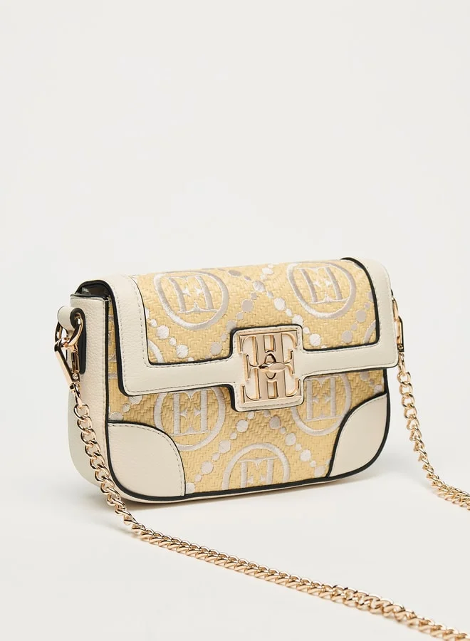 ELLE Women Monogram Detail Crossbody Bag with Detachable Chain Strap