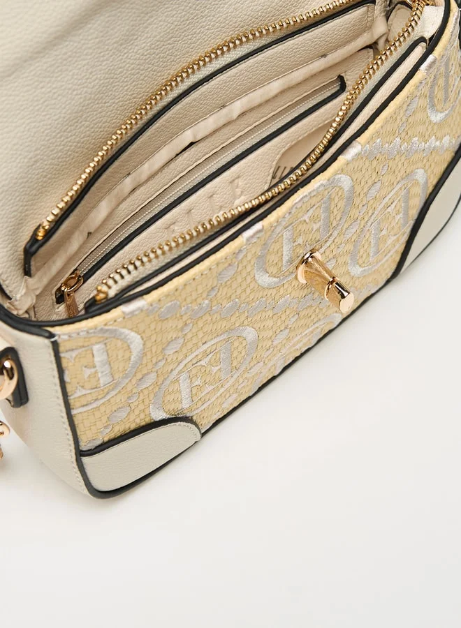 ELLE Women Monogram Detail Crossbody Bag with Detachable Chain Strap