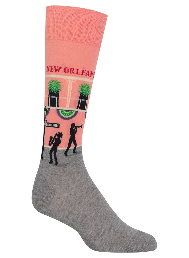 Hot Sox mens Travel Series Novelty Fashion Casual Crew Dress Sock, New Orleans (Peach), 6 12 US - Image 1