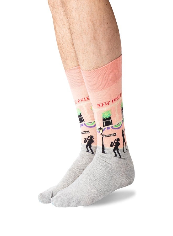 Hot Sox mens Travel Series Novelty Fashion Casual Crew Dress Sock, New Orleans (Peach), 6 12 US - Image 4