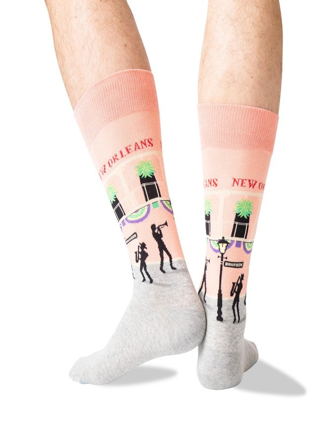 Hot Sox mens Travel Series Novelty Fashion Casual Crew Dress Sock, New Orleans (Peach), 6 12 US - Image 2