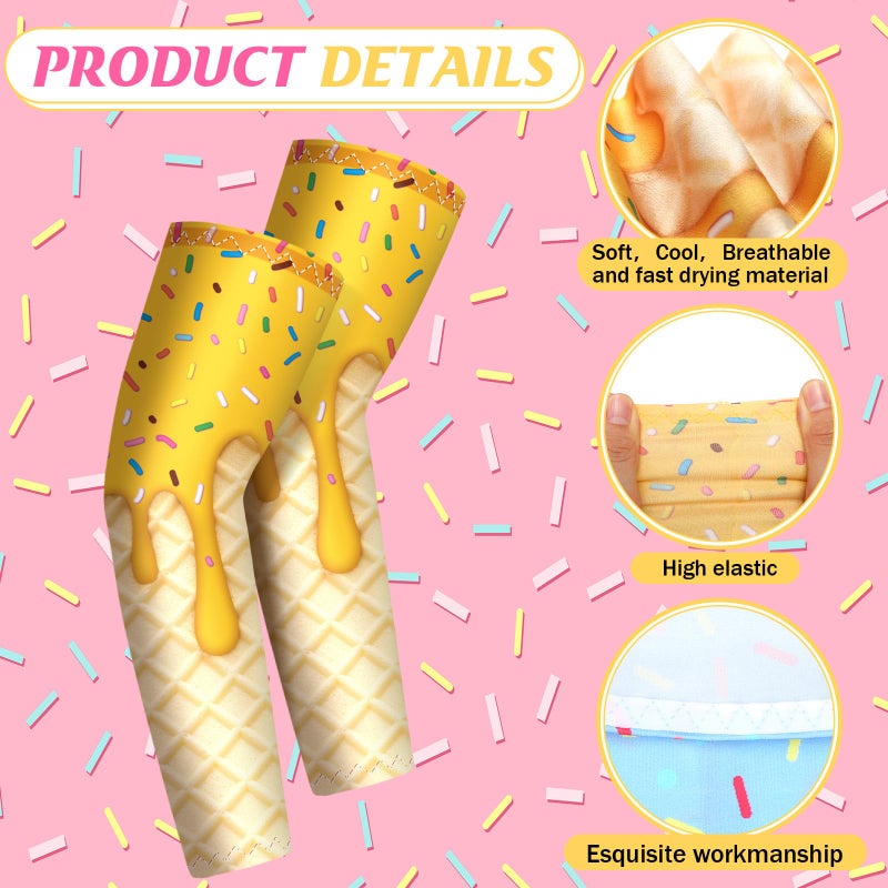 JaGely 16 Pairs Ice Cream Arm Sleeves for Kids UV Sun Protection Football Basketball Baseball Compression Long Sleeves Youth(Pastel Ice Cream,4-8 Years) - Image 4