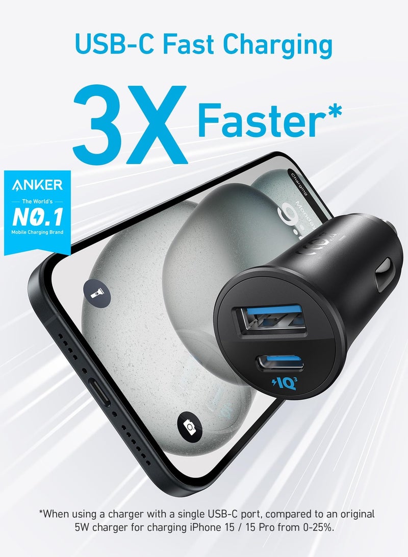 Service Zone Anker USB-C Car Charger, 30W 2-Port Type-C Car Adapter, iPhone Car Charger with PowerIQ 3.0, for iPhone 15/14/13/12 Series, Samsung Galaxy S23/S22/S21 Series, iPad Pro, AirPods, and More Black - Image 1