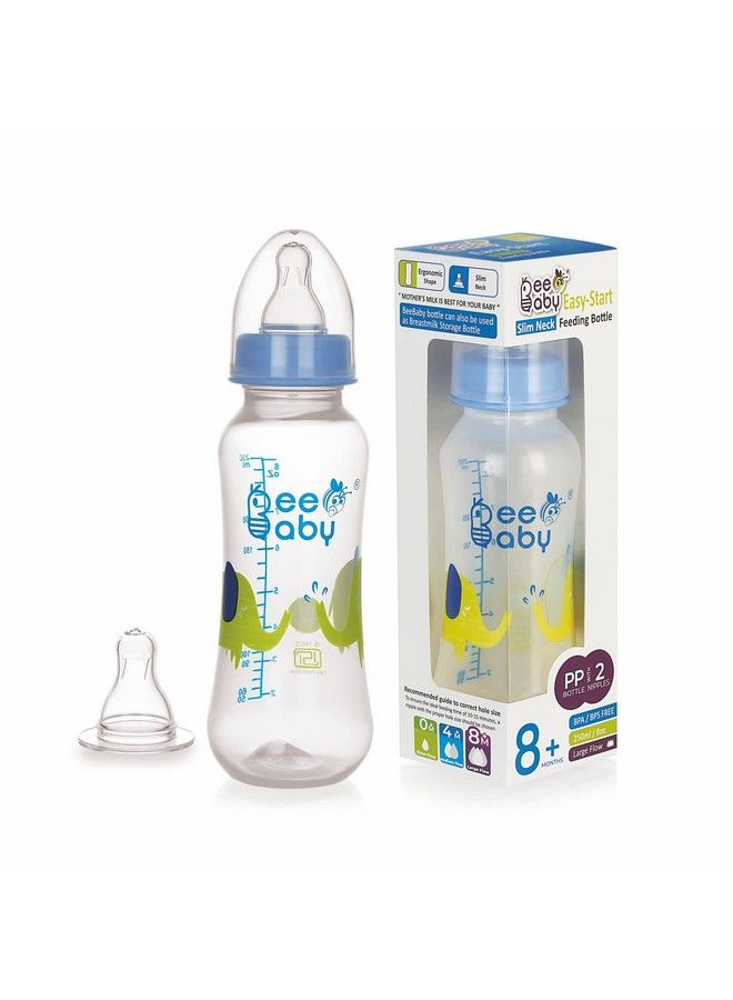 Beebaby Easystart Slim Neck Baby Feeding Bottle With 4 Anticolic Gentle Touch Silicone Nipples For New Born Infant Babies 100% Bpa Free. (250 Ml Blue 1) - Image 1