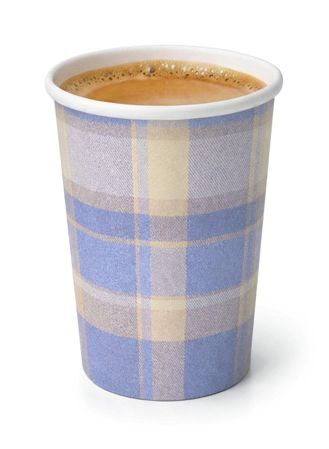ECODESIGN-US 100 Pack Disposable Coffee Cups - 4 Oz Espresso - Plaid Lavender Paper Cups for Home Office or Party - Image 1