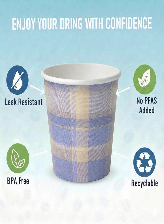 ECODESIGN-US 100 Pack Disposable Coffee Cups - 4 Oz Espresso - Plaid Lavender Paper Cups for Home Office or Party - Image 5