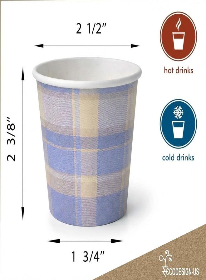 ECODESIGN-US 100 Pack Disposable Coffee Cups - 4 Oz Espresso - Plaid Lavender Paper Cups for Home Office or Party - Image 3