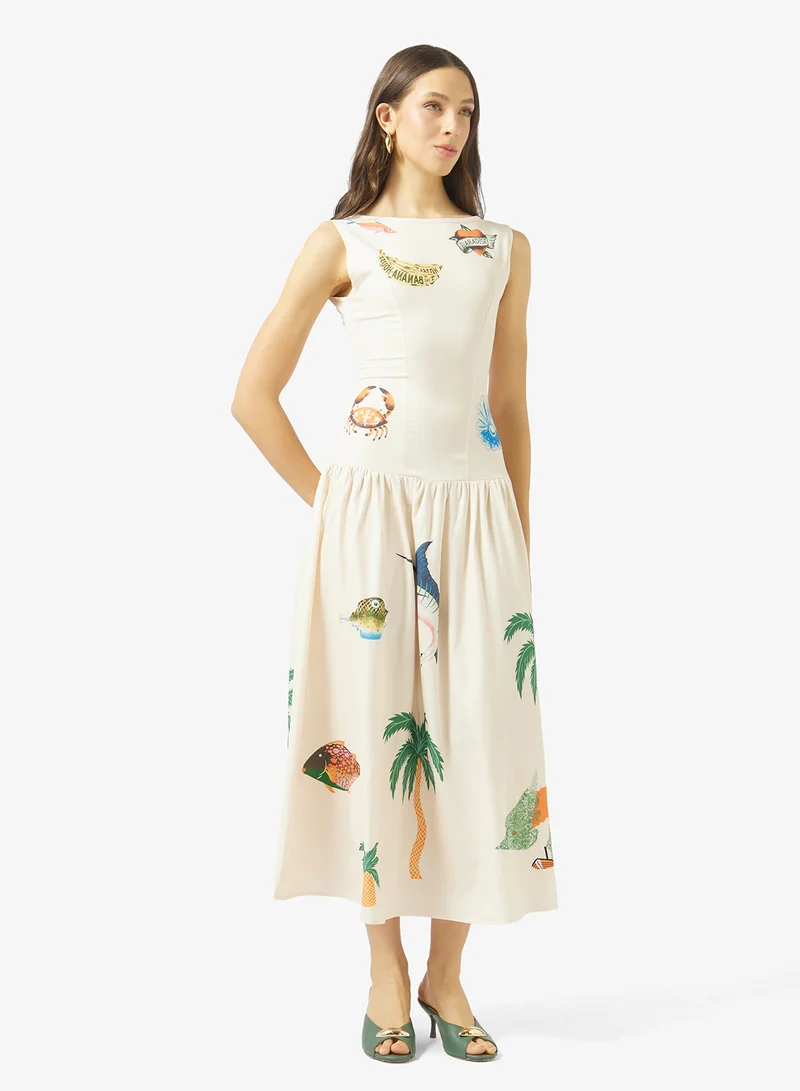 جينجر Drop Waist Printed Resort Dress