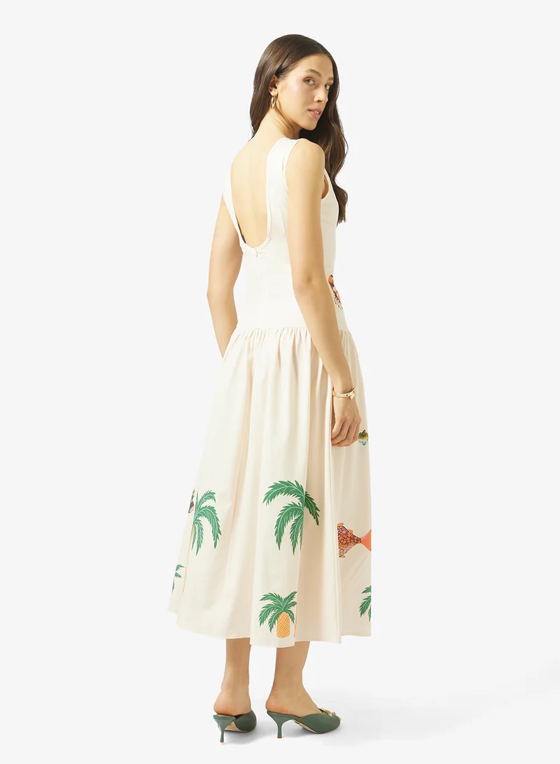 جينجر Drop Waist Printed Resort Dress