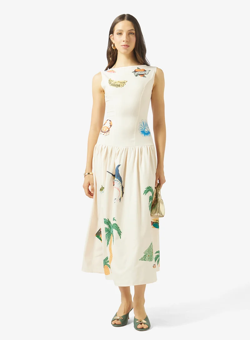 Ginger  Drop Waist Printed Resort Dress for Women | Best Price UAE
