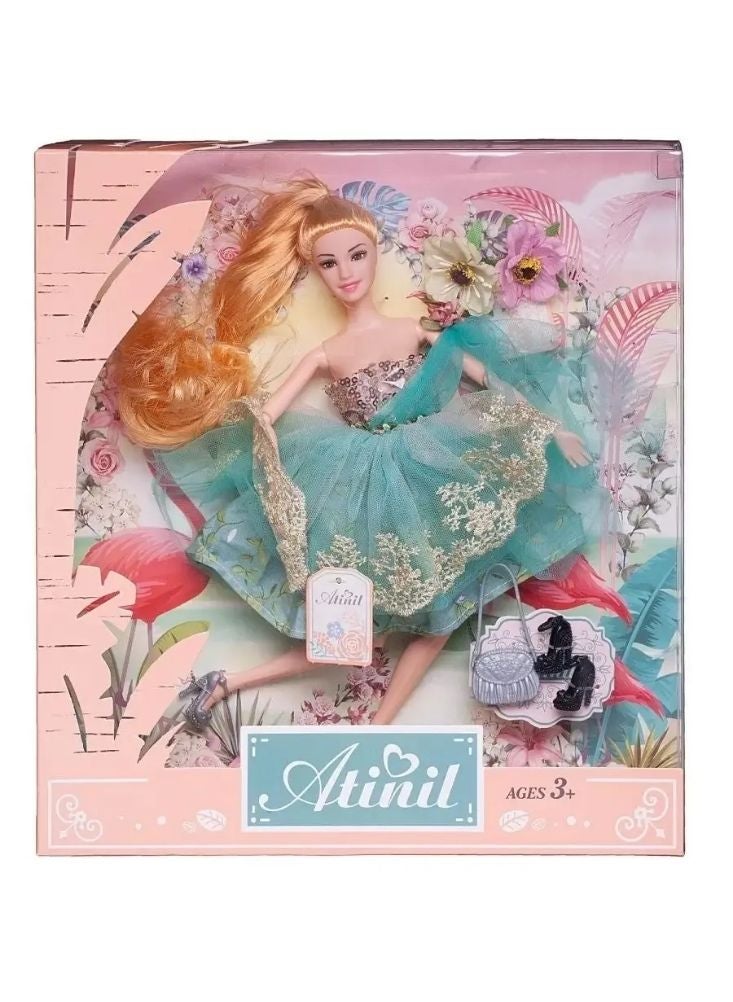 بريميم دمية أميرة للأزياء مع فستان مزخرف بالزهور، وإكسسوارات، وعلبة عرض – دمية فاخرة للفتيات من عمر ثلاث سنوات فما فوق - Image 2
