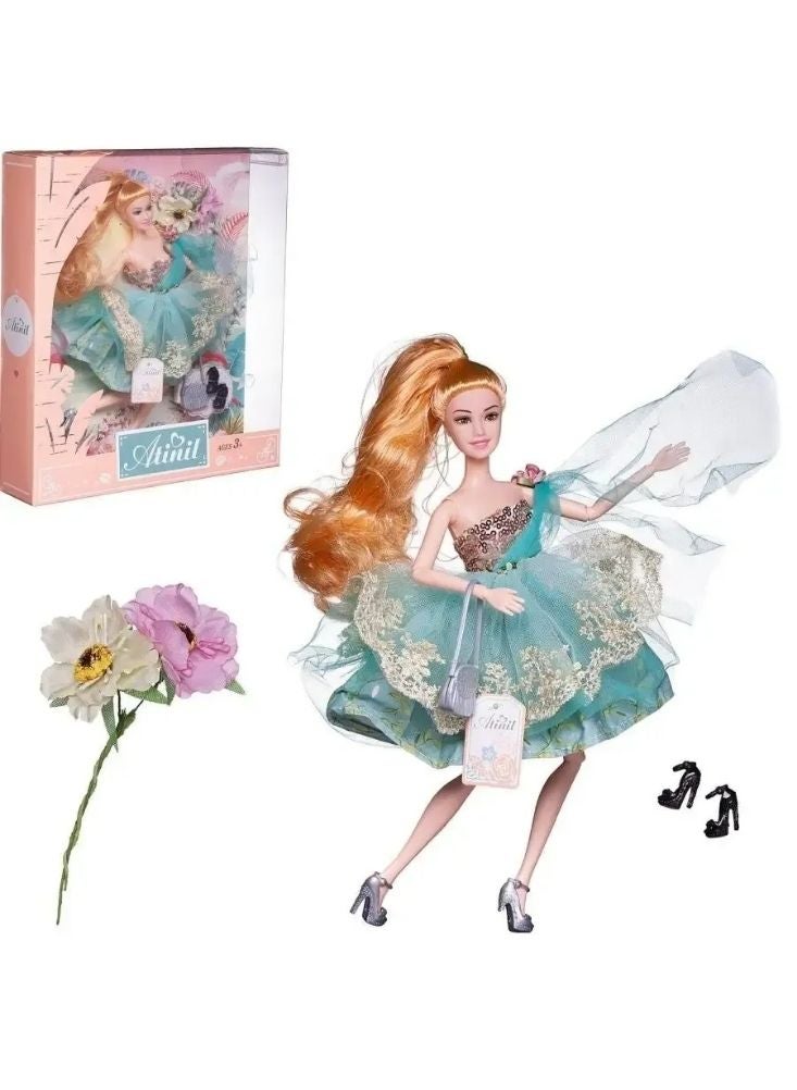 بريميم دمية أميرة للأزياء مع فستان مزخرف بالزهور، وإكسسوارات، وعلبة عرض – دمية فاخرة للفتيات من عمر ثلاث سنوات فما فوق - Image 1