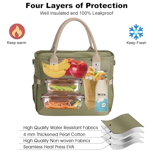 Hafmall Insulated Lunch Bag for Adults,Big lunch box for men, Wide Opening Insulated Bag with Shoulder Strap, Reusable Adult Lunch Bag For Work, Picnic(Deep Greene) - Image 4