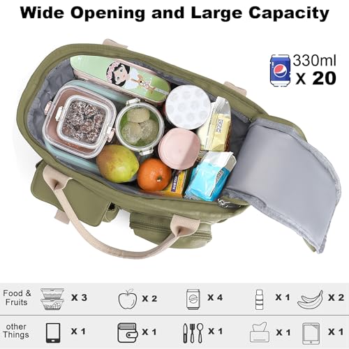 Hafmall Insulated Lunch Bag for Adults,Big lunch box for men, Wide Opening Insulated Bag with Shoulder Strap, Reusable Adult Lunch Bag For Work, Picnic(Deep Greene) - Image 3