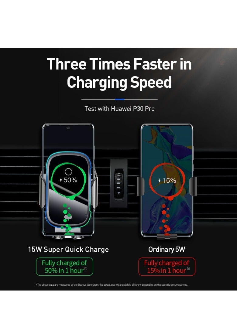 Baseus Wireless Car Charger, 15W Fast Charging Auto Clamping Car Charger Phone Mount Phone Holder fit for iPhone 15 14 13 12 11 Pro Max Xs, Huawei P30/P30 Pro (Not Support Samsung Devices) Black - Image 4