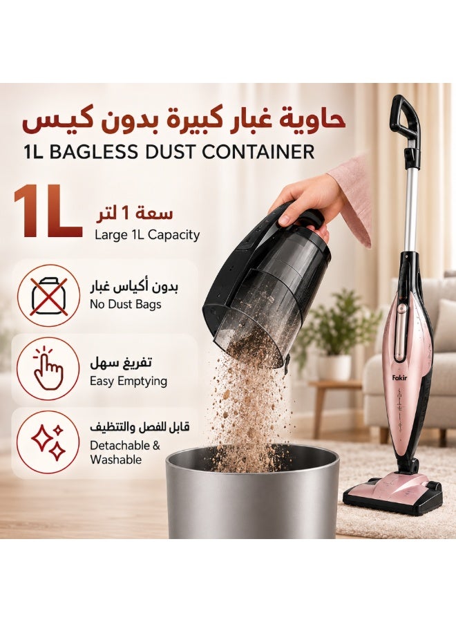 Fakir 2-in-1 Corded Stick Vacuum Cleaner, 800W, 1L, Rose - Image 4