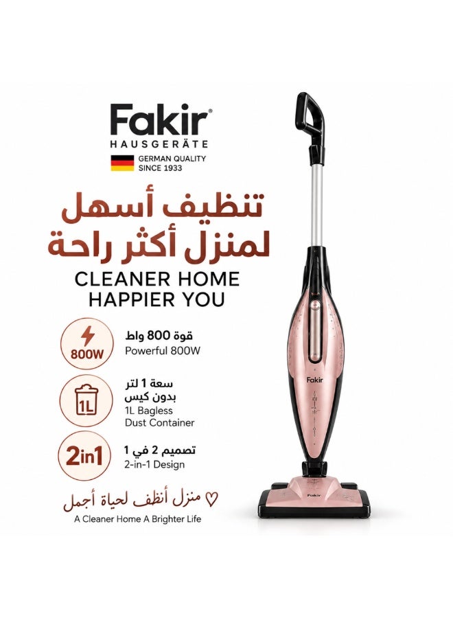 Fakir 2-in-1 Corded Stick Vacuum Cleaner, 800W, 1L, Rose - Image 1