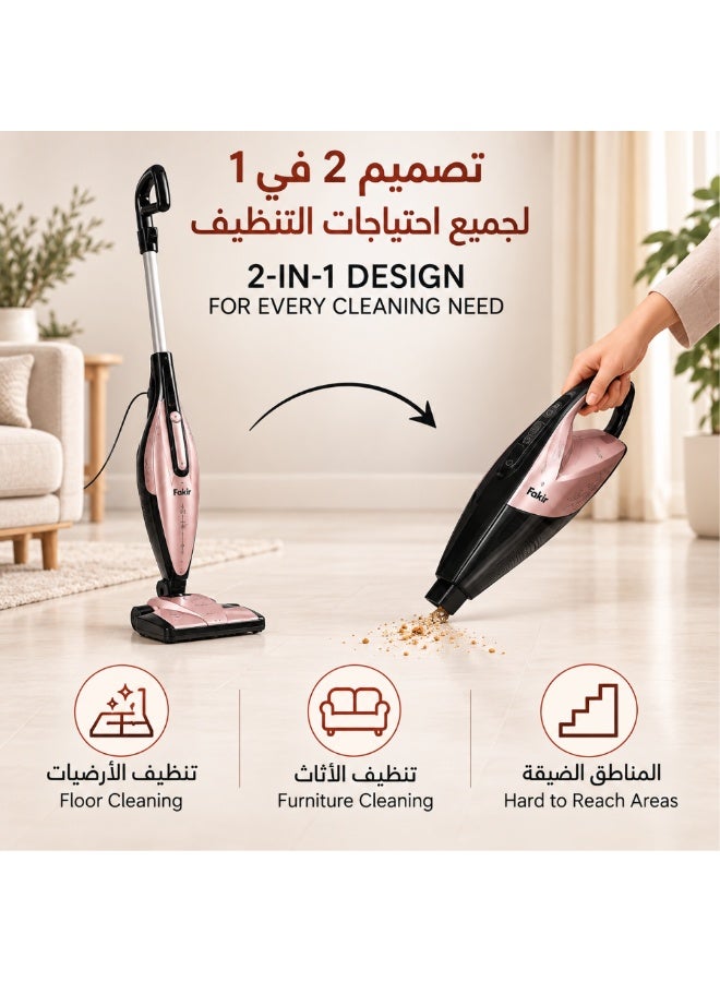 Fakir 2-in-1 Corded Stick Vacuum Cleaner, 800W, 1L, Rose - Image 2