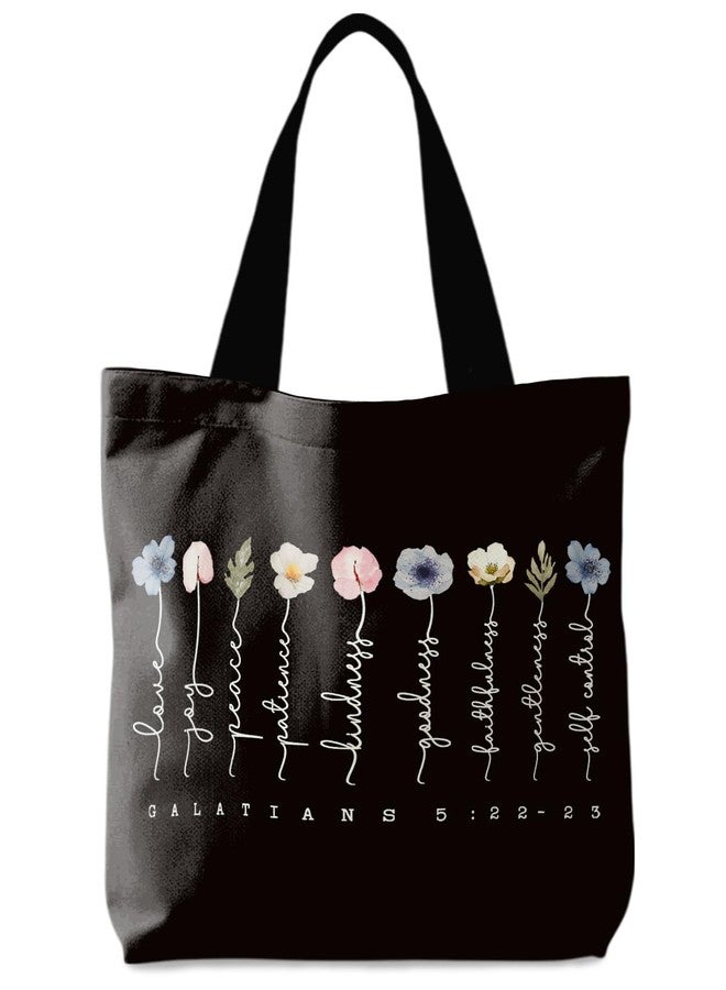 Supwhd Black Bible Bags for Women, Christian Tote Bag, Fruit of the Spirit Galatians 5:22-23, Gifts for Christian Women, Bible Verse Christian Canvas Tote Bags for Woman - Image 1
