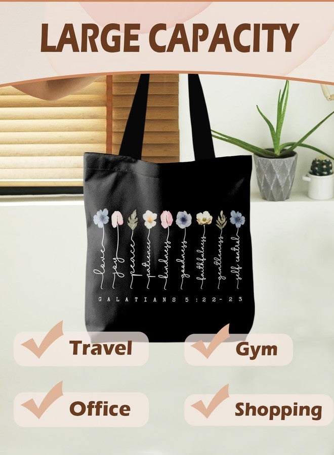 Supwhd Black Bible Bags for Women, Christian Tote Bag, Fruit of the Spirit Galatians 5:22-23, Gifts for Christian Women, Bible Verse Christian Canvas Tote Bags for Woman - Image 2