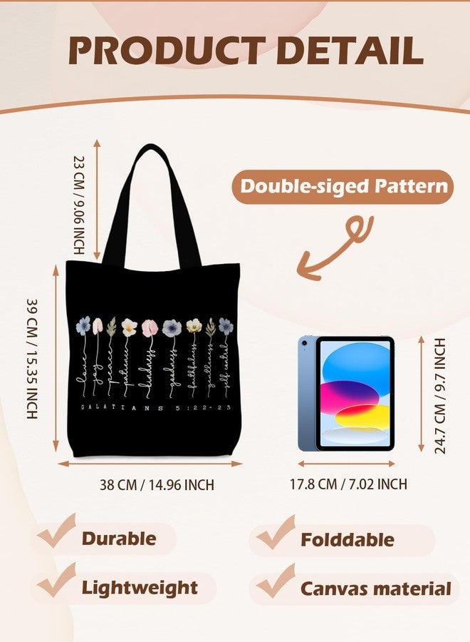 Supwhd Black Bible Bags for Women, Christian Tote Bag, Fruit of the Spirit Galatians 5:22-23, Gifts for Christian Women, Bible Verse Christian Canvas Tote Bags for Woman - Image 5